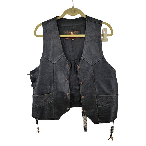 Harley-Davidson Vanguard Leather Vest Size 42 Black Mens Western Style With Eagl - Picture 2 of 9
